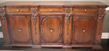 Large Carved Wood Buffet/server With Tongue And Groove Woodwork, Plenty Of Room For Storage!