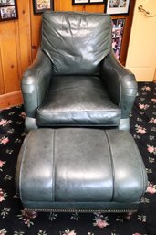Whittemore-Sherrill Leather Master Dark Green Armchair With Matching Ottoman