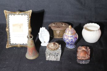 Assorted Miniatures As Pictured Includes Bell, Trinket Box, Palm, Belleek And Picture Frame