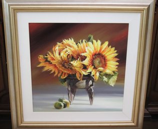 Sunflowers Floral Painting Signed By The Artist Ji Hong Shi