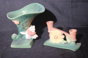 Roseville USA Art Pottery Includes Dual Candle Holder And Cornucopia Style Vase
