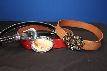 3 Quality Small And Medium Leather Belts In Like New Condition.