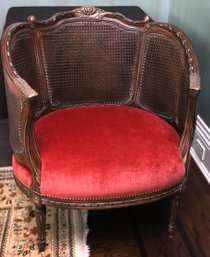 French Style Louis The XVI Style Chair With Double Caned Backrest, Custom Red Velvet Like Cushion.