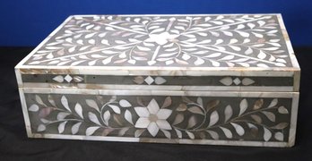 Mother Of Pearl In Laid Box With Painted White Interior.