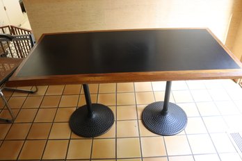 Vintage Zanotta Style Dining Table With Interesting, Iron Legs, Black Formica, Top And Oak Frame