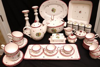 An Assortment Of Gmunder Austria Biedermeier Hand Painted Serving Plates And Bowl, Candlesticks, Tureen, Esp