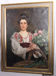 Beautiful Antique Oil Painting On Canvas By Listed Italian Artist A. Lemmi, Of Distinguished Woman