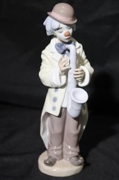 Vintage Lladro Sad Sax Glazed Porcelain Clown With Red Nose