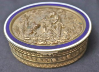 Vintage French Gilt Brass Trinket Box With Embossed Scenery
