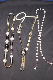 Three Necklaces Iincludes Freshwater Pearl And Ruby Lariat Necklace,