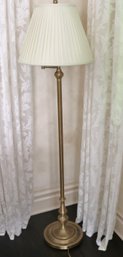Brass Floor Lamp With Adjustable Swing Arm And A Silk Pleated Shade