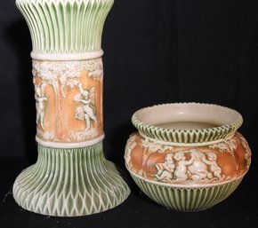 Large Vintage/Antique Pottery Vases With Cherub Accents