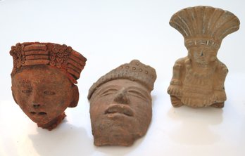 Three Pre-Colombian Style Earthenware Mask Decorations