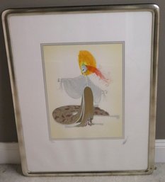 Erte Limited Edition Signed And Numbered Print By ETA Oriental Lady With Orange Mask.