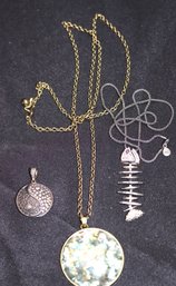 3 Piece Lot Of Interesting Quality Jewelry  Pieces. Fish On Rhodium Chain.