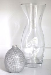 Large Modern Orrefors Crystal Vase & Decorative Pottery Vase