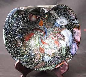 Murano Style Colorful Art Glass Dish/bowl With Ripple Design