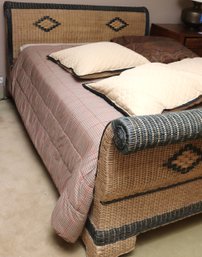 Queen Size Wicker Bed With Diamond Pattern Accents Includes Mattress