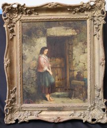 James Horace Hooper Oil Painting On Canvas In Frame Of A Young Woman Patiently Waiting