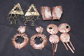 Four Pairs Of Blingy, 90s Copper Or Brass Earrings.