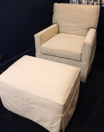 Comfortable Camden Collection Chair With Ottoman, Slip Cover Over Muslin