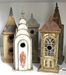 Collection Of 5 Decorative Wood Bird Houses Assorted Style