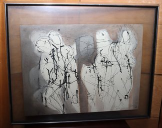 Original Vintage Figurative Abstract Watercolor And Ink Drawing Signed Francesco