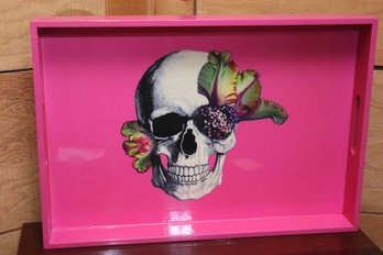 D. L. And Co. Lacquered Hot Pink Tray With Skull And Flower