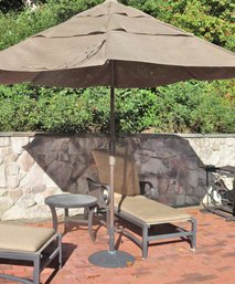 Sunbrella Castelle Quality Cast Aluminum Adjustable Outdoor Lounges With Side Table, Treasure Garden Umbrella