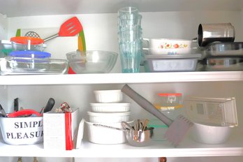 Collection Of Assorted Houseware/cookware Includes Pyrex, Corningware, Yamazaki Cheese Knives And More.