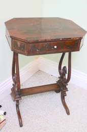 An Antique Hand Painted Sewing Table With Side Opening Drawers