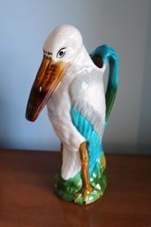 French Majolica Pottery Marabout Bird Absinthe Pitcher