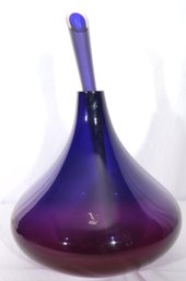 Spectacular Large Murano Vetro Artistico Signed Purple Art Glass Decanter With Frosted Glass Stopper.