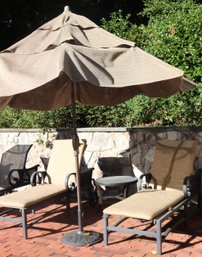 Sunbrella Castelle Quality Cast Aluminum Adjustable Outdoor Lounges With Side Table, Treasure Garden Umbrella,