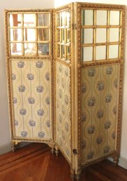 Antique Mirrored 3 Panel Wardrobe Screen Painted With A Gilded Finish
