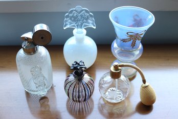 Lot Of 4 Vintage Perfume Bottles & Czech Glass Vase