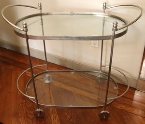 Contemporary Brushed Nickel 2-tiered Cocktail Cart With Glass Inserts