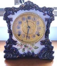 1880 Gilbert Flow Blue Porcelain Clock Case With Brass Clock