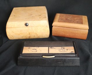 A Lot Of Three Hand Worked Burlwood Boxes With Interior Fittings.