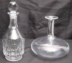 Two Vintage Baccarat, France Crystal Decanters, One With Stopper And Oenology Young Wine Decanter.