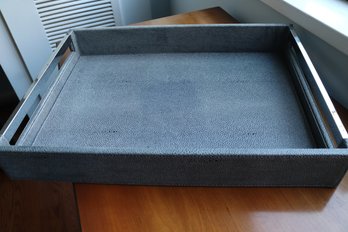 Desktop Tray In Faux Sharkskin Grey Blue Color With Chrome Handles