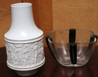 Royal Porcelain Bavaria Neo Egyptian Vase & Sasaki Art Glass Bowl With Green Accents