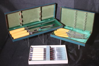 Peeredge Finest Sheffield Stainless Knives And Serving Pieces With Original Cases, Including Carvel Hall Fork