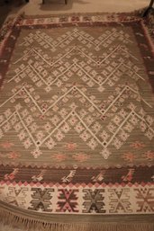 Vintage Pastel Wool Dhurrie Flatweave Carpet With Interesting Nomadic Pattern.