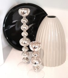 West Elm Vase & Hand-blown Candle Holders With Antiqued Finish