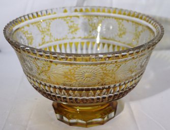 Gorgeous Vintage Yellow Etched Victorian Style Glass Bowl With A Few Small Minor Chip/cracks On The Top Rim