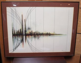 Midcentury Urban Reflection Of NYC Skyline With Bridge Signed And Numbered 36/100