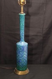 Tall, Skinny, Mid-century, Modern Ceramic Lamp With Blue Glaze