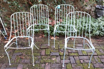 Set Of 4 Vintage Rustic Blue Painted Wrought Iron Metal Chairs, Need To Be Refinished