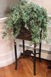 Chinoiserie Style Tall Wooden Planter With Faux Ivy
